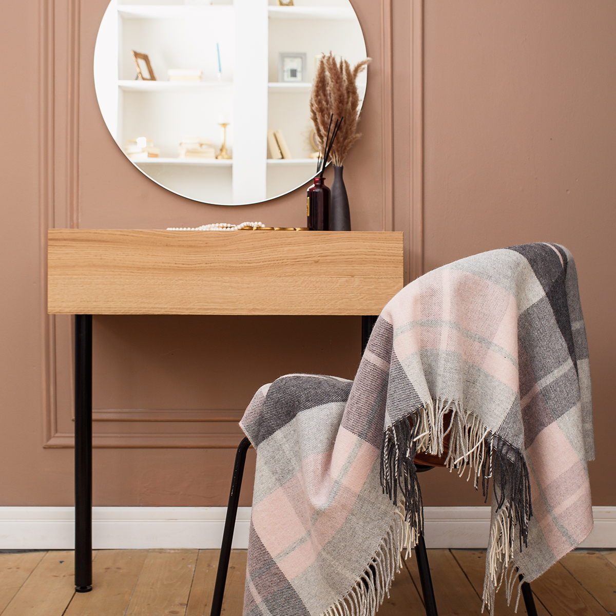 Плед шерстяной | Плед шерстяной СЕРО-РОЗОВЫЙ